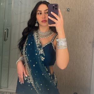 Elegant Blue and Silver Embellished Dress